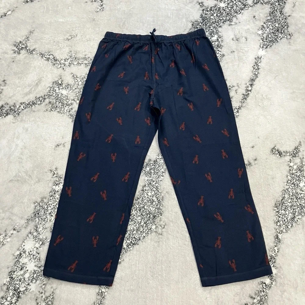 Nautica Sleep Pants Mens XL Blue Red Lobster Print Drawstring Lounge Pajama